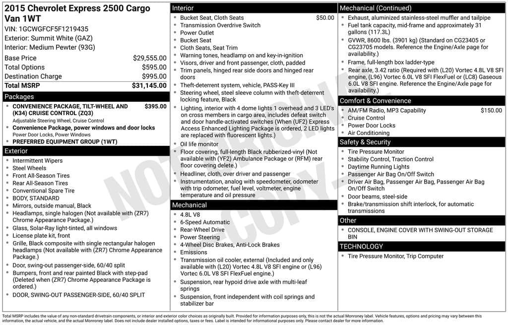 2015 Chevrolet Express Cargo 2500 - Image 2